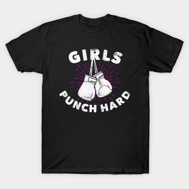 Girls Boxing Girls Punch Hard Distressed  Gloves Workout T-Shirt by markz66